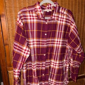Loft Red and Yellow Plaid Flannel Button-Up Shirt